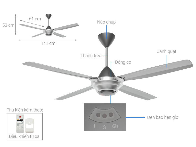 Quạt trần KDK 4 cánh M56XR(SIL) 59W