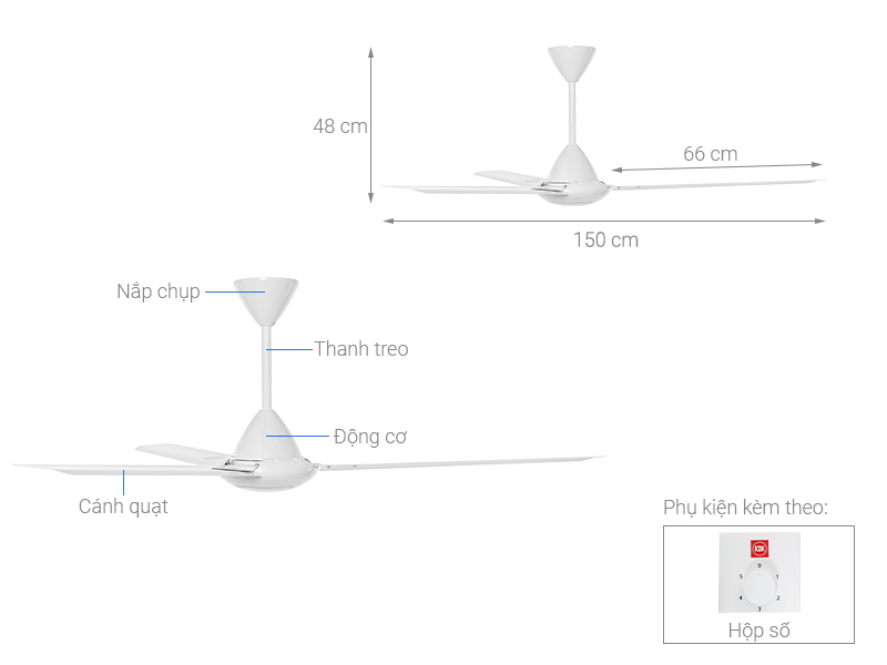 Quạt trần KDK 3 cánh M60XG(SIL) 66W