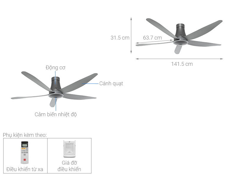 Quạt trần KDK 5 cánh T60AW(SIL) 38.5W