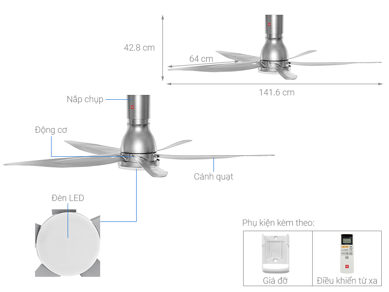 Quạt trần KDK 5 cánh DC inverter U60FW(SIL) 37W