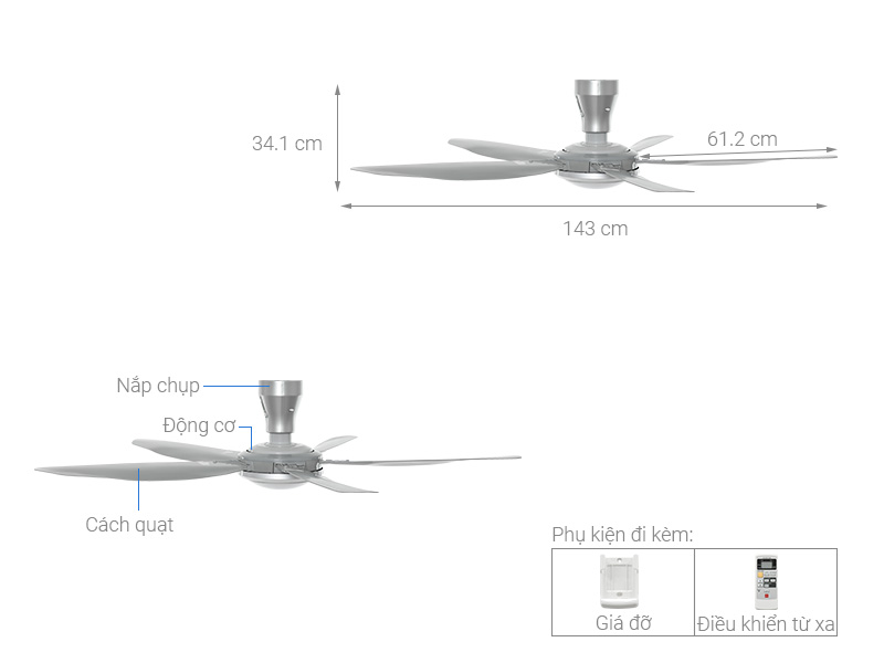 Quạt trần KDK 5 cánh V60WK(GY) 76W