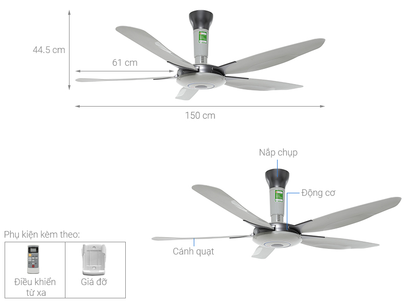 Quạt trần KDK 5 cánh Z60WS(GY) 76W