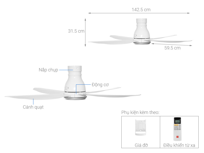 Quạt trần KDK 4 cánh W56WV(WH) 39W