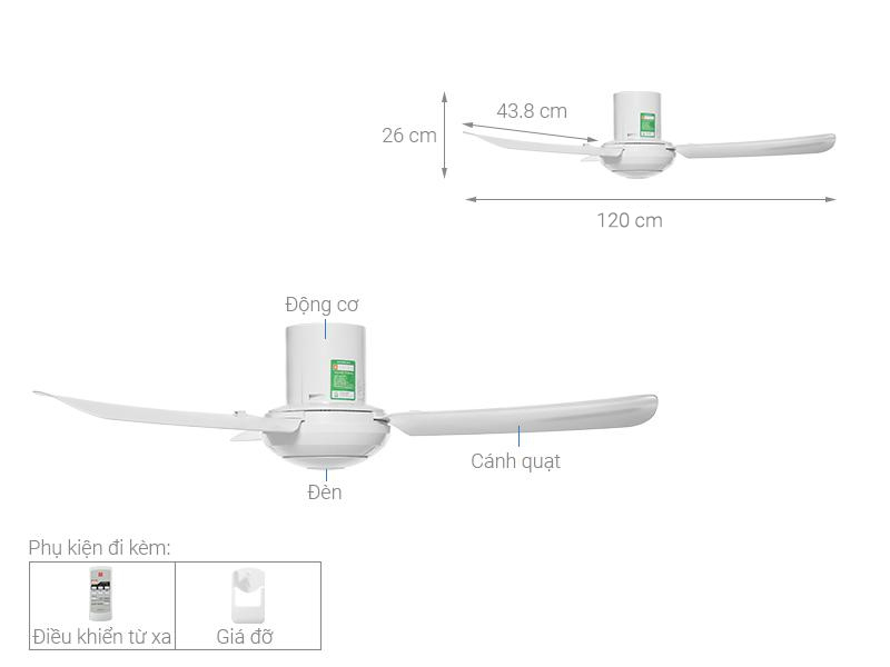 Quạt trần KDK 3 cánh M11SU(WH) 54W