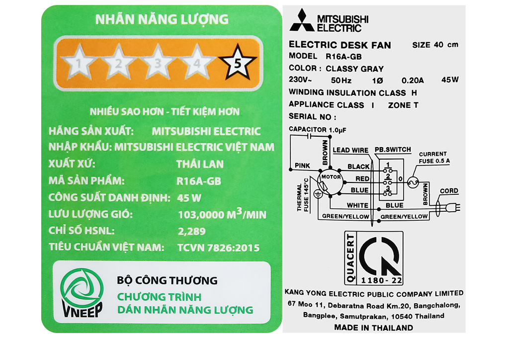 Quạt lửng Mitsubishi Electric 3 cánh R16A-GB CY-GY 45W - 9