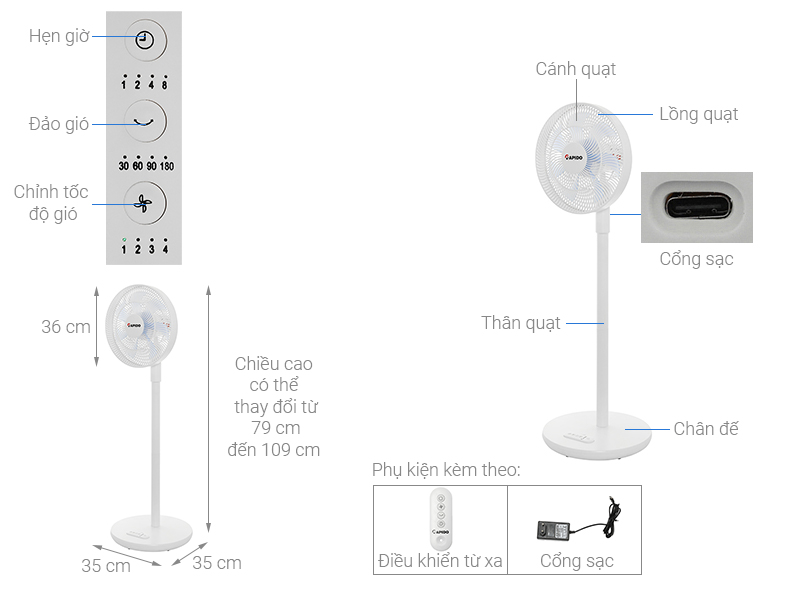 Quạt sạc điện Rapido 7 cánh RBF-30 30W