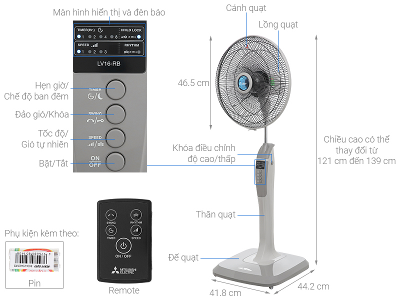 Quạt đứng Mitsubishi Electric LV16-RB SF-GY 47W