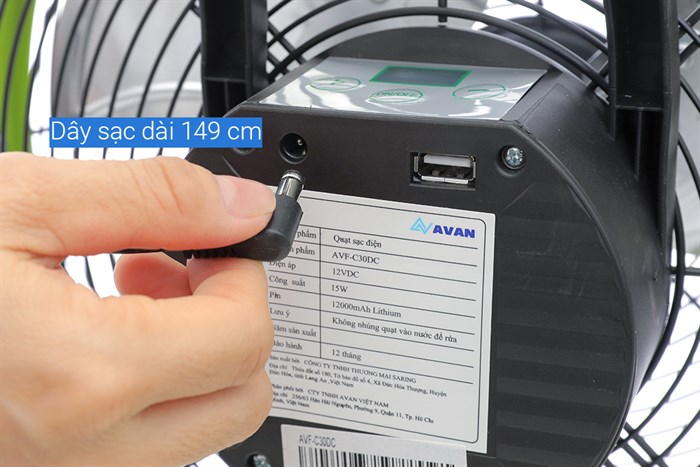Quạt sạc điện AVAN 3 cánh AVF-C30DC 15W Màu Xanh lá