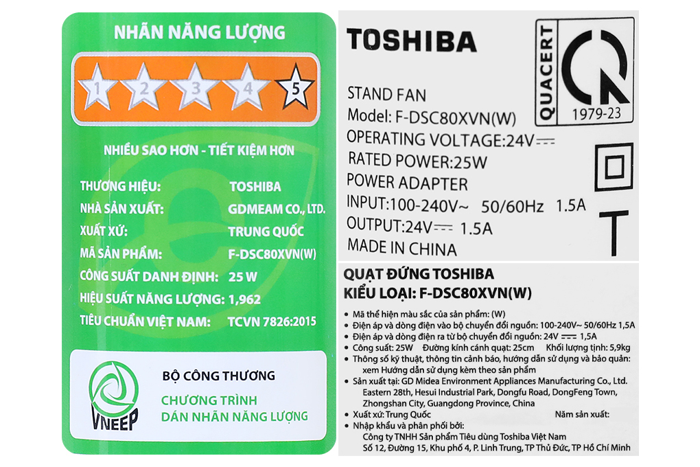 Quạt tuần hoàn Toshiba trước 7 cánh - sau 9 cánh F-DSC80XVN(W) 25W Màu Trắng - Đen