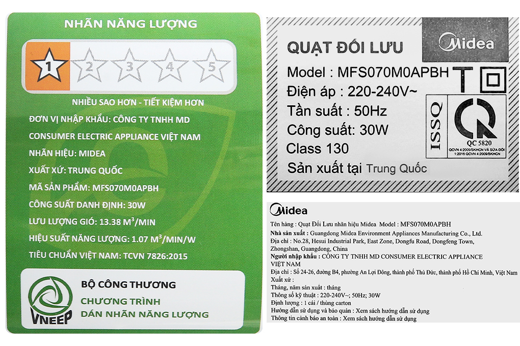 Quạt tuần hoàn Midea 5 cánh MFS070M0APBH 30W Màu Xanh đen