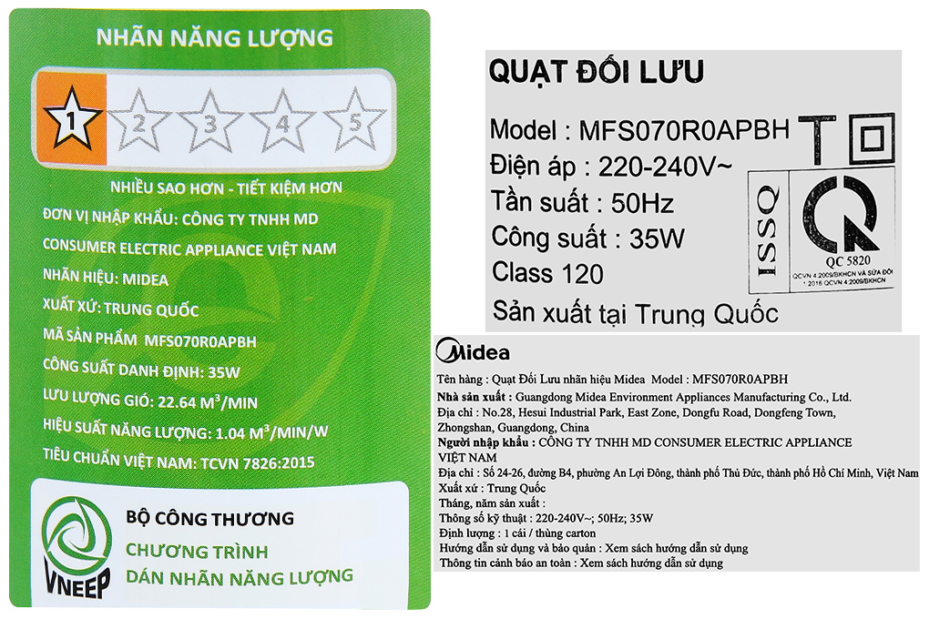 Quạt tuần hoàn Midea 3 cánh MFS070R0APBH 35W Màu Xanh đen