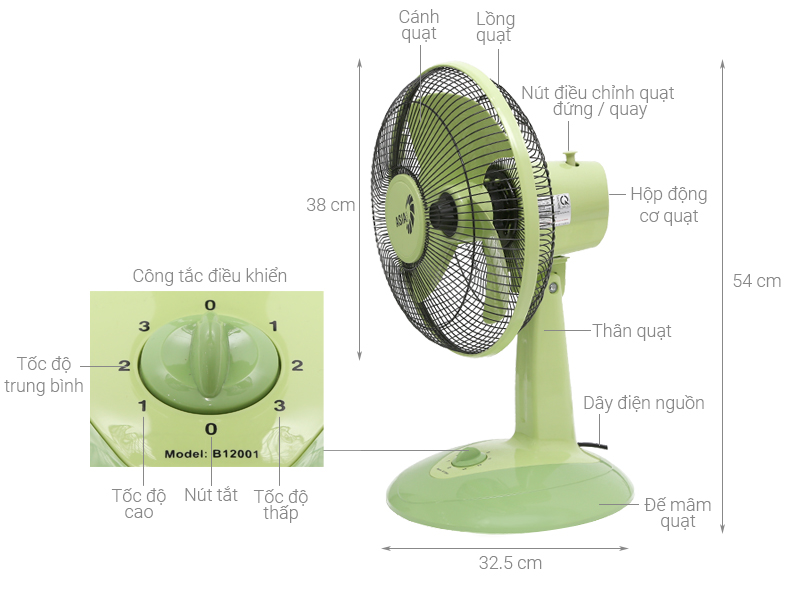 Quạt bàn Asia B12001 lá mạ