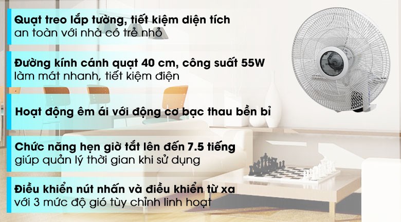 Quạt treo tường Midea 3 cánh FW40 7JR 55W