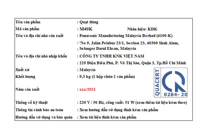 Quạt đứng KDK 3 cánh M40K GY 50W Màu Xám
