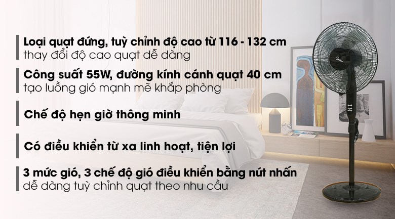 Quạt đứng Midea 5 cánh FS40-15QR 55W