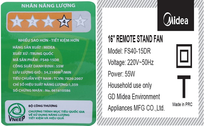 Quạt đứng Midea 5 cánh FS40-15DR 55W Màu Trắng