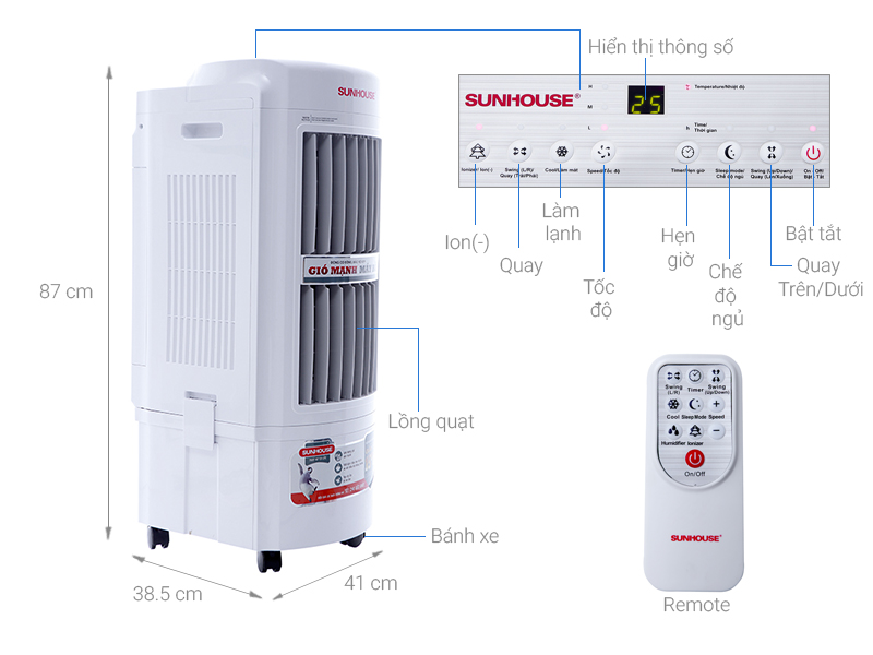 Thông số kỹ thuật Quạt điều hòa không khí Sunhouse SHD7722