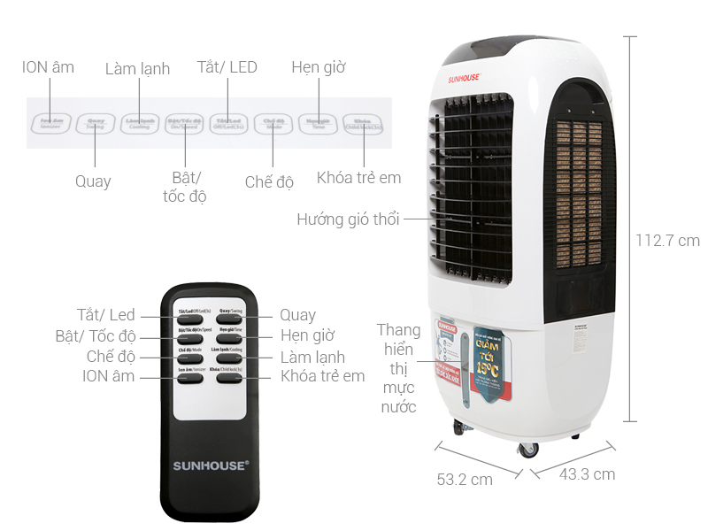 Thông số kỹ thuật Quạt điều hòa không khí Sunhouse SHD7730
