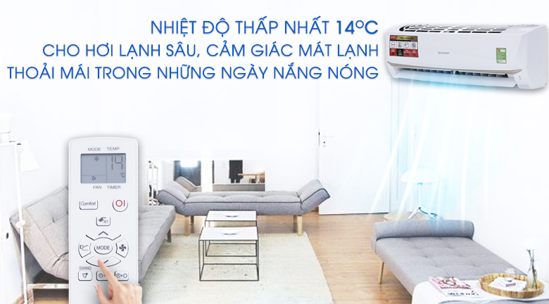 Nhiệt độ thấp nhất 14 độ C - Máy lạnh Sharp 1 HP AH-A9UEW Nhiệt độ thấp nhất 14 độ C - Máy lạnh Sharp 1 HP AH-A9UEW