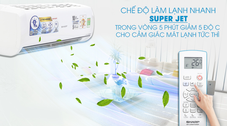 Làm lạnh nhanh Super Jet - Máy lạnh Sharp inverter 53854 AH-X12UEW