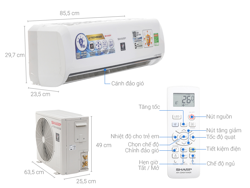 Máy lạnh Sharp inverter 1 HP AH-XP10UHW