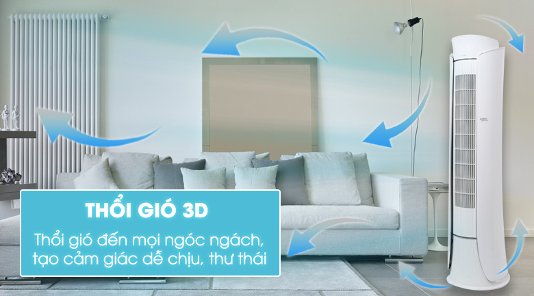 Chế độ gió 3D cho luồng khí lạnh luân chuyển đến mọi ngóc ngách trong phòng Chế độ gió 3D cho luồng khí lạnh luân chuyển đến mọi ngóc ngách trong phòng