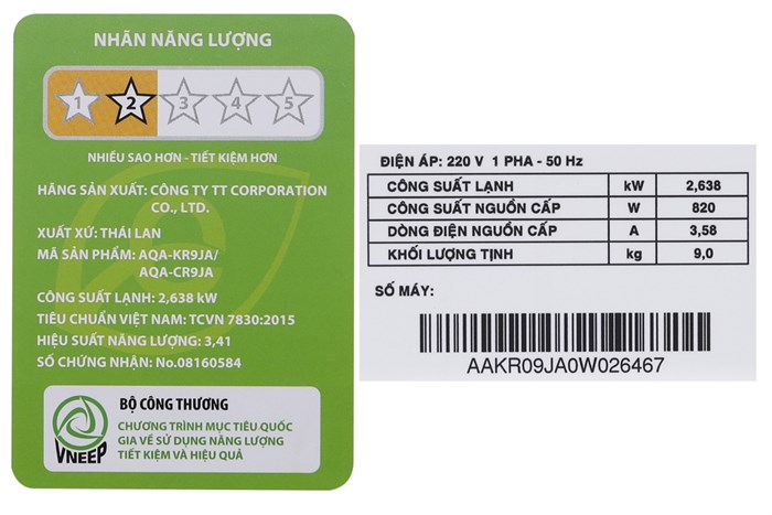 Máy lạnh AQUA 1 HP AQA-KCR9JA Màu Trắng