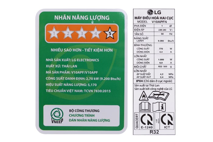 Máy lạnh LG Wifi Inverter 1 HP V10APF Màu Trắng