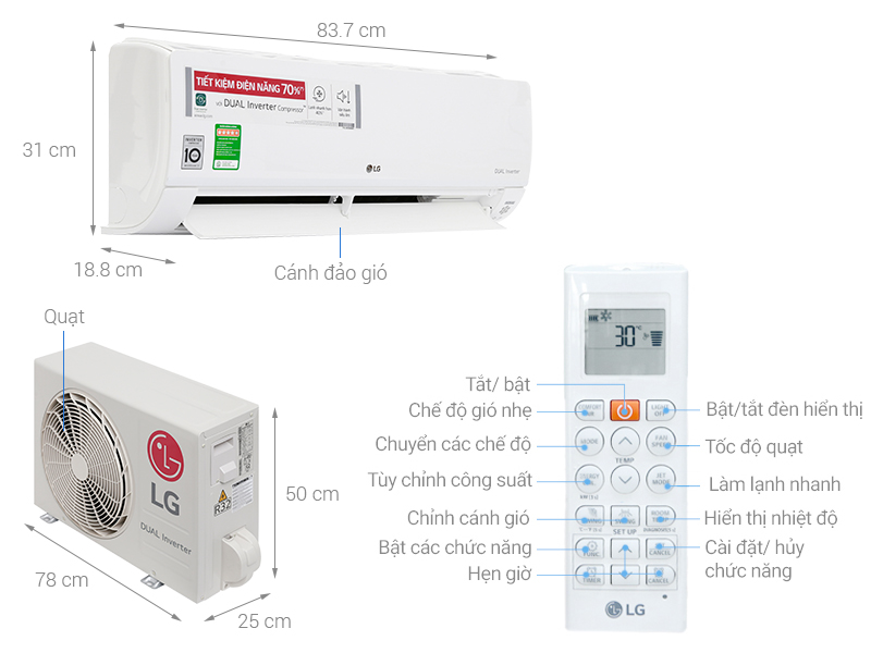 ThÃ´ng sá» ká»¹ thuáº­t MÃ¡y láº¡nh LG Wifi Inverter 1 HP V10API