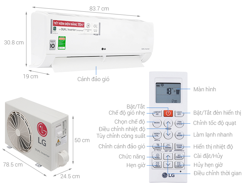 Thông số kỹ thuật Máy lạnh LG Inverter 1.5 HP V13ENF