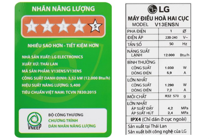 Máy lạnh LG Inverter 1.5 HP V13ENS Màu Trắng