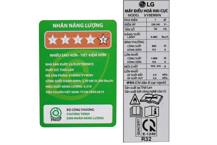 Máy lạnh LG Inverter 1 HP V10ENV Màu Trắng