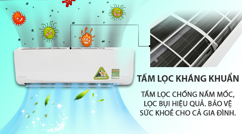 Tấm lọc bụi kháng khuẩn - Máy lạnh Daikin Inverter 1.5 HP FTKQ35SVMV