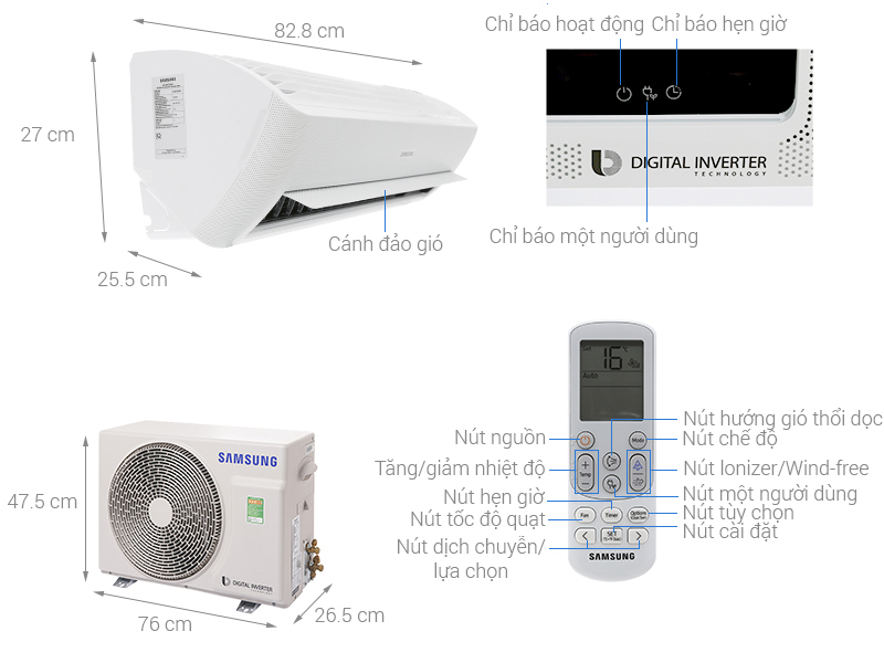 Máy lạnh Samsung Inverter 1 HP AR10NVFXAWKNSV