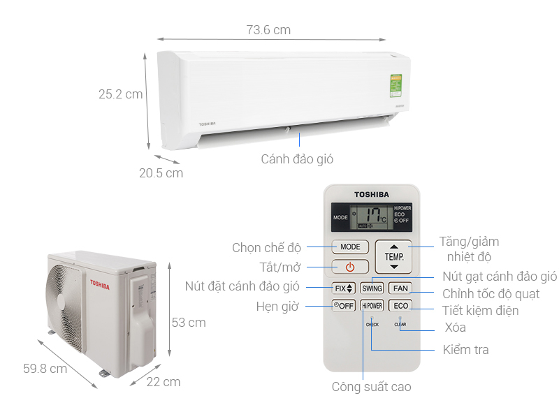 Thông số kỹ thuật Máy lạnh Toshiba Inverter 1 HP RAS-H10DKCVG-V