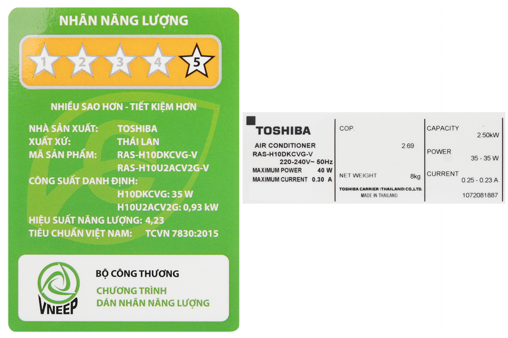 Máy lạnh Toshiba Inverter 1 HP RAS-H10DKCVG-V Màu Trắng
