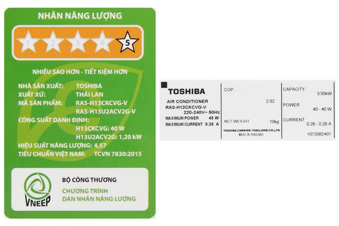 Máy lạnh Toshiba Inverter 1.5 HP RAS-H13CKCVG-V Màu Trắng