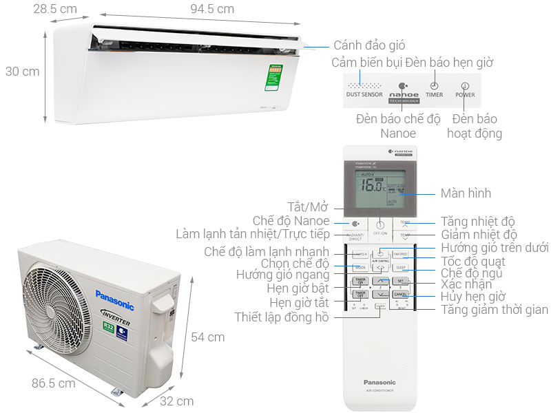 Thông số kỹ thuật Máy lạnh Panasonic Inverter 1 HP CU/CS-VU9UKH-8