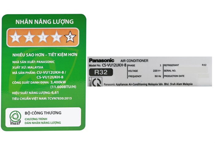 Máy lạnh Panasonic Inverter 1.5 HP CU/CS-VU12UKH-8 Màu Trắng