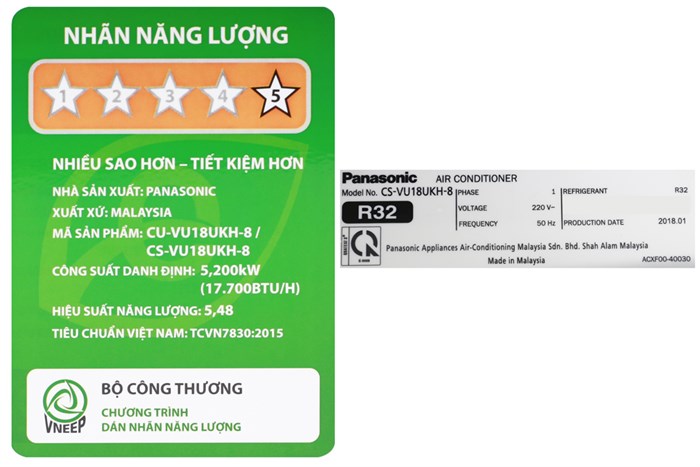 Máy lạnh Panasonic Inverter 2 HP CU/CS-VU18UKH-8 Màu Trắng