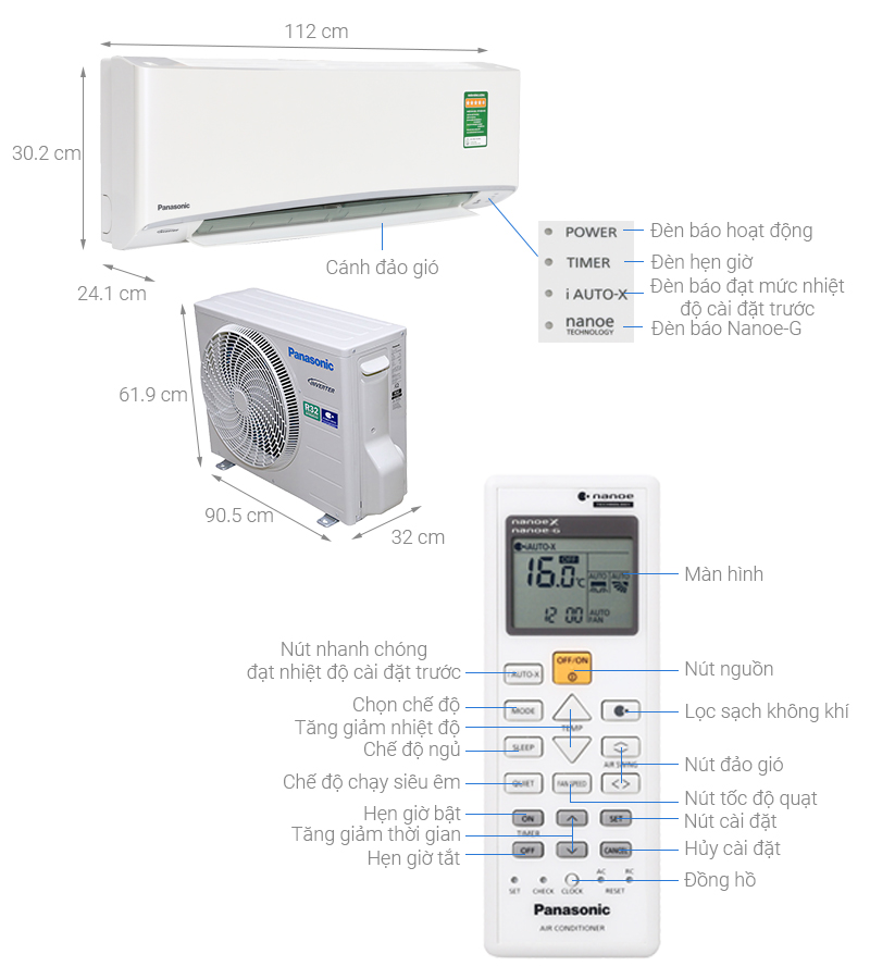 Thông số kỹ thuật Máy lạnh Panasonic Inverter 2 HP CU/CS-XU18UKH-8