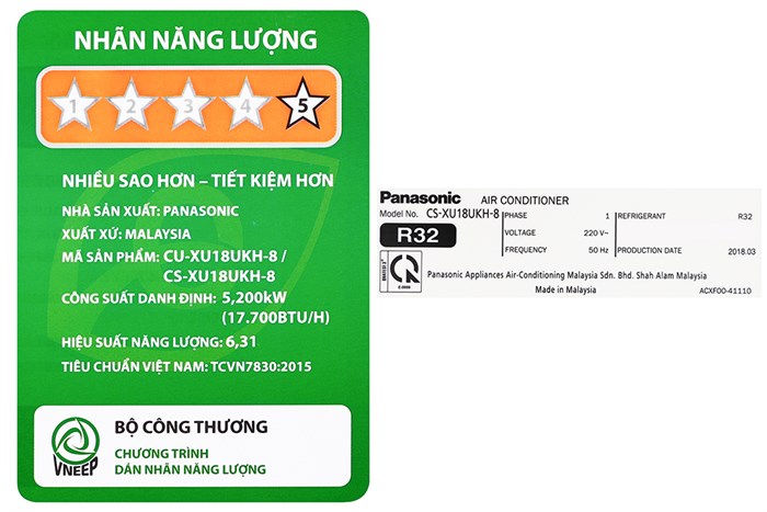 Máy lạnh Panasonic Inverter 2 HP CU/CS-XU18UKH-8 Màu Trắng