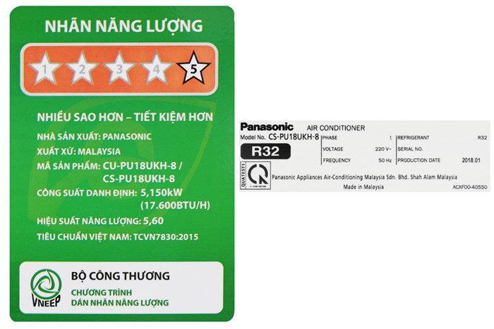 Máy lạnh Panasonic Inverter 2 HP CU/CS-PU18UKH-8 Màu Trắng