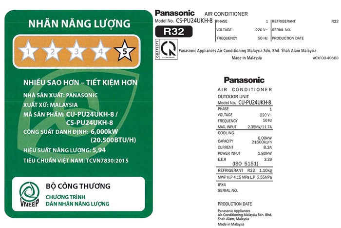 Máy lạnh Panasonic Inverter 2.5 HP CU/CS-PU24UKH-8 Màu Trắng