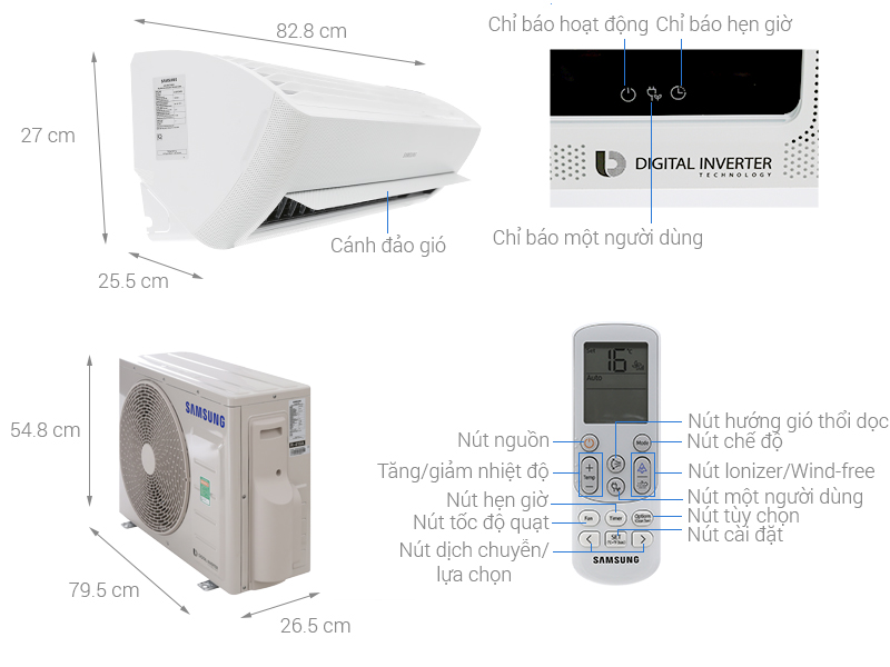 Thông số kỹ thuật Điều hòa Samsung Inverter 12000 BTU AR13NVFXAWKNSV