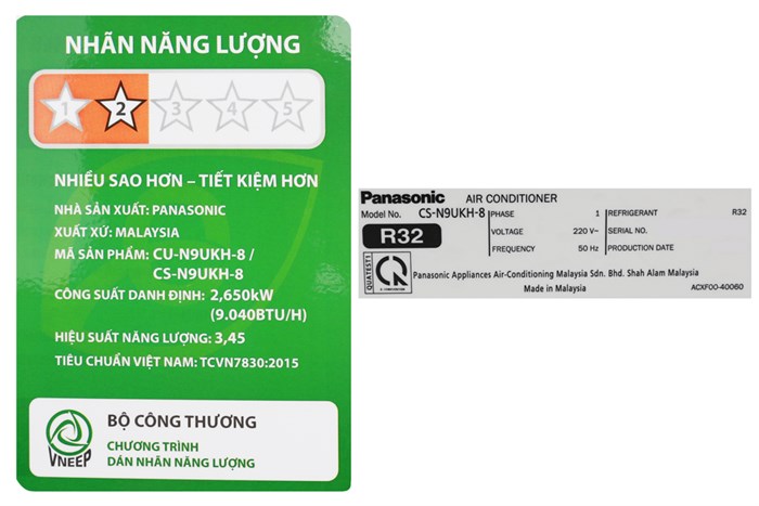 Máy lạnh Panasonic 1 HP CU/CS-N9UKH-8 Màu Trắng