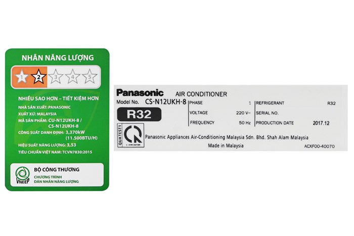 Máy lạnh Panasonic 1.5 HP CU/CS-N12UKH-8 Màu Trắng