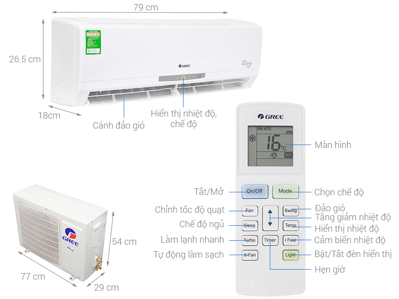 Thông số kỹ thuật Máy lạnh Gree Inverter 1.5 HP GWC12CA-K3DNC2I