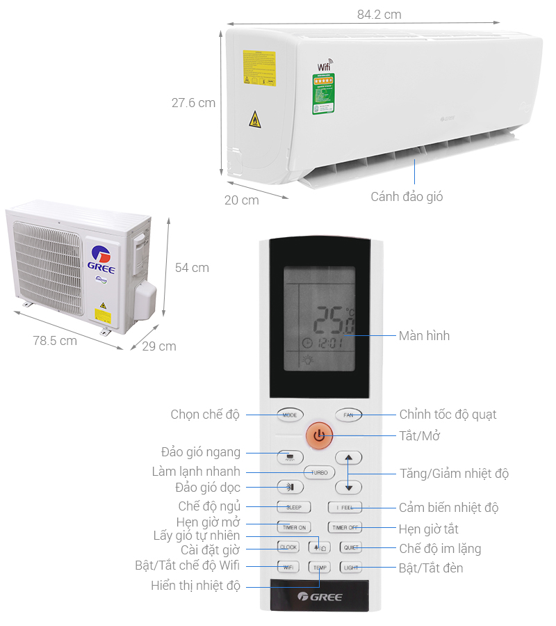 Thông số kỹ thuật Máy lạnh Gree Wifi Inverter 1 HP GWC09BC-K6DNA1B