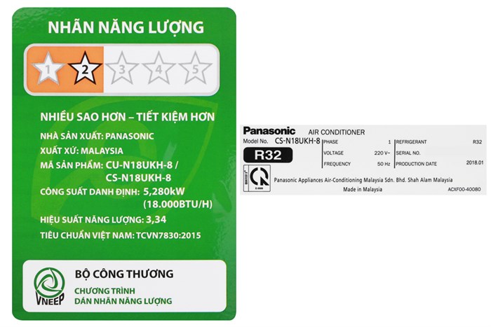 Máy lạnh Panasonic 2 HP CU/CS-N18UKH-8 Màu Trắng
